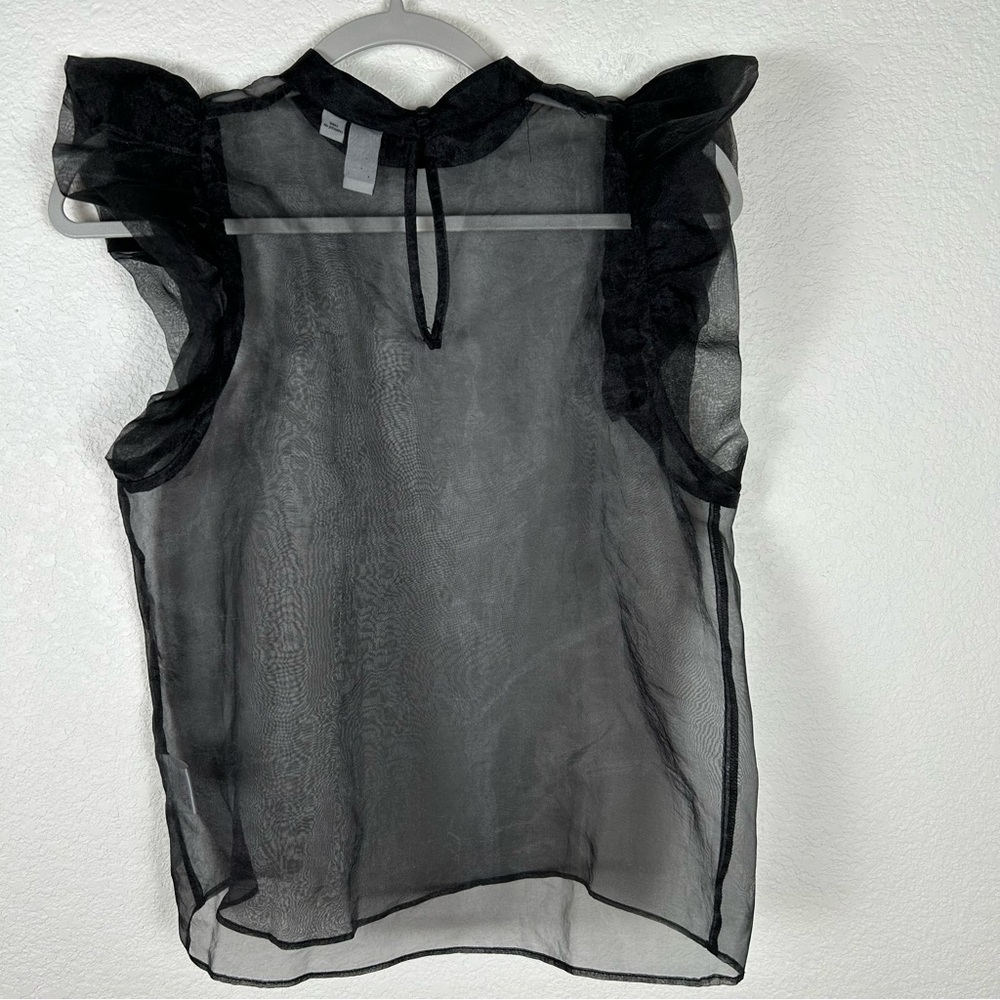 Joie Black Sheer Ruffle Sleeve Blouse - Picture 3 of 10